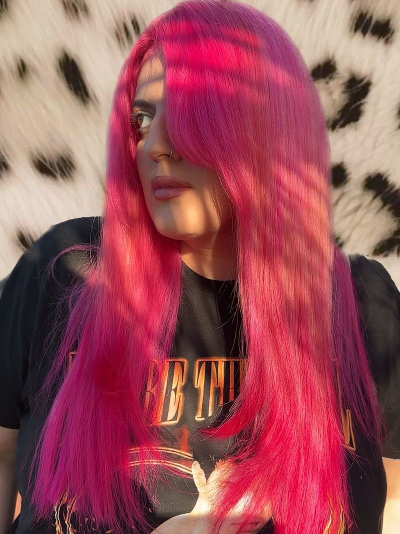 45. Neon Magenta with Side-Swept Bangs