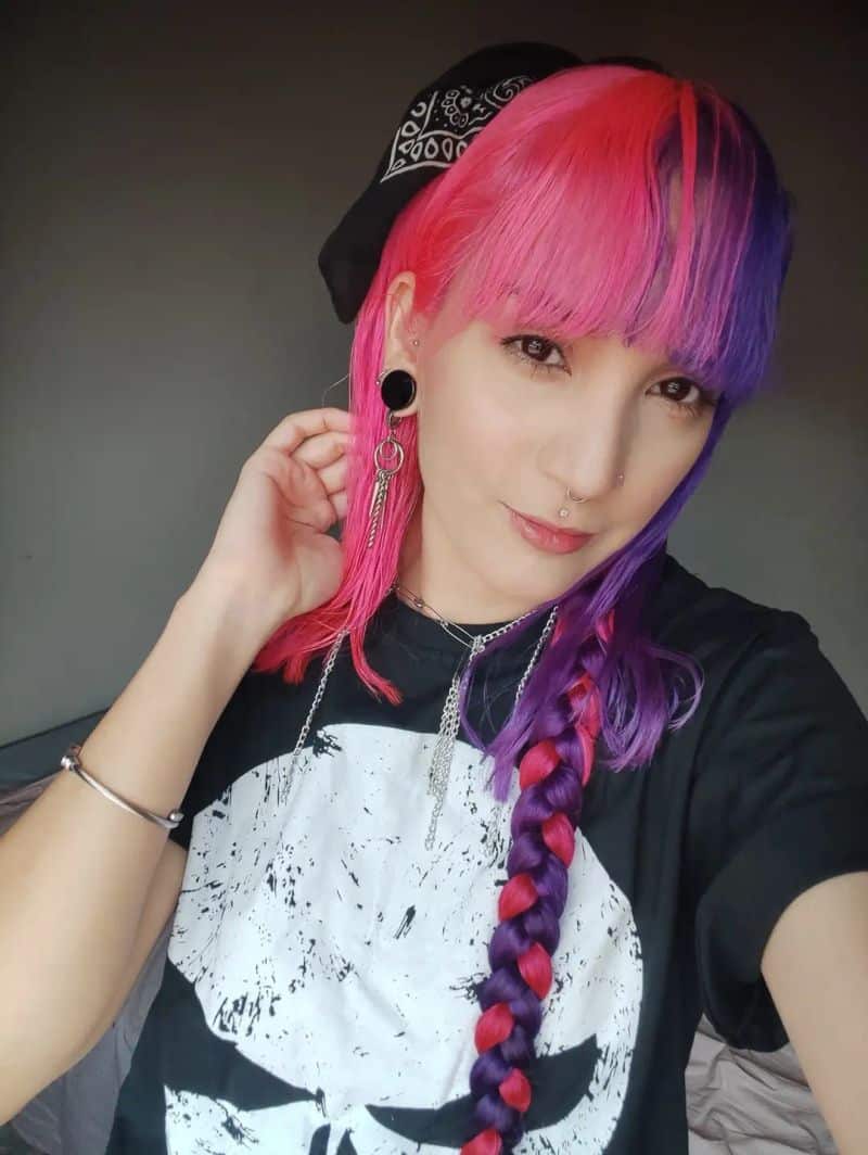 49. Neon Pink and Purple Split Dye with Braid