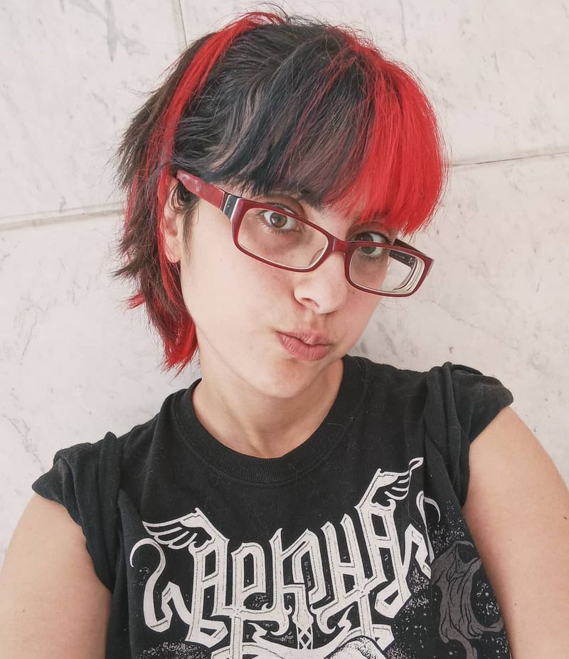 29. Neon Red Split-Bang Shag