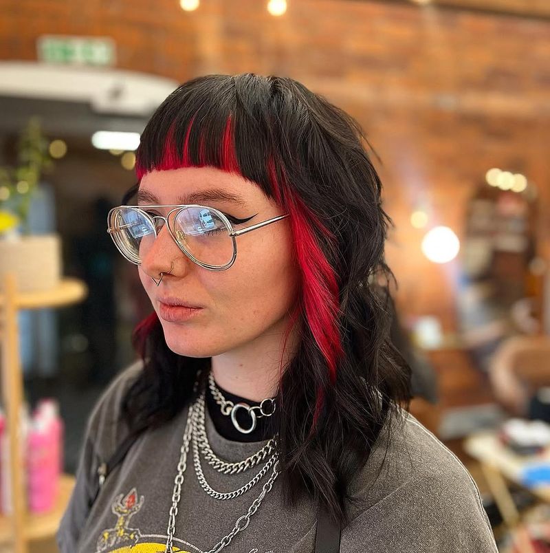 33. Neon-Streak Shag with Micro Bangs
