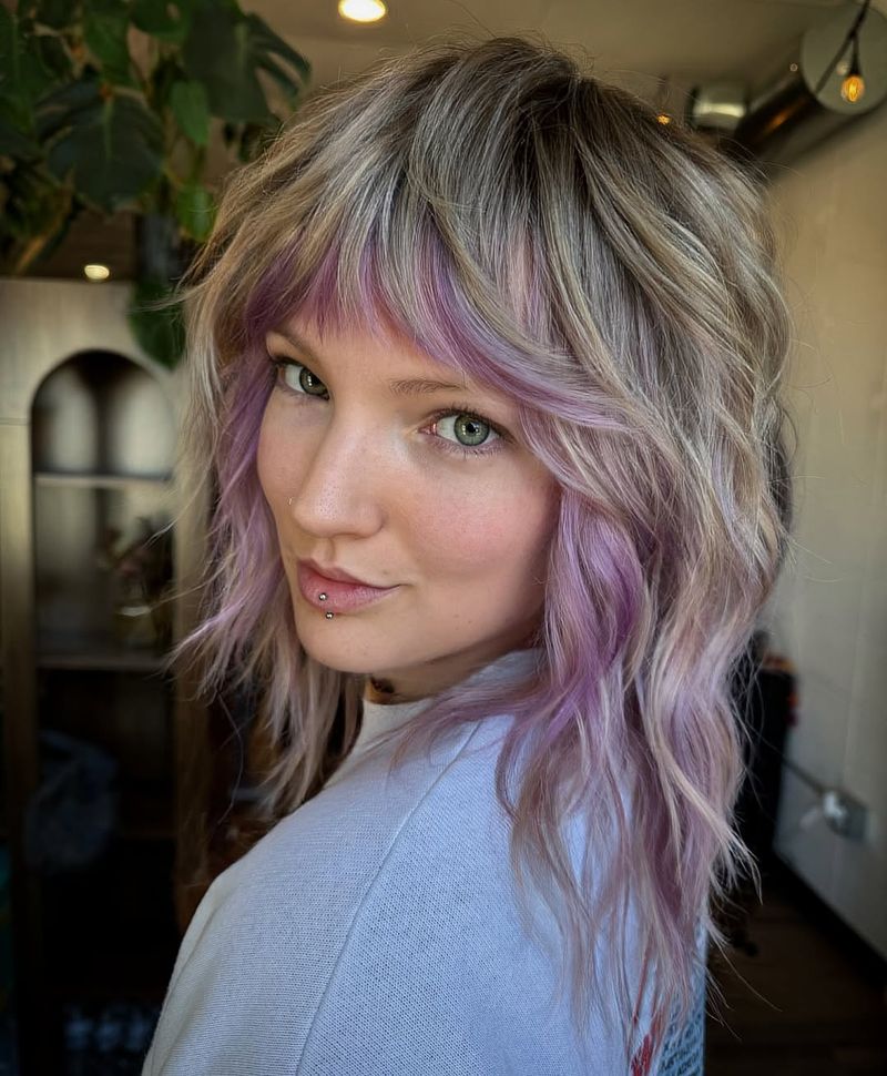 39. Pastal Tinted Shag with Lavender Peekaboo Bangs