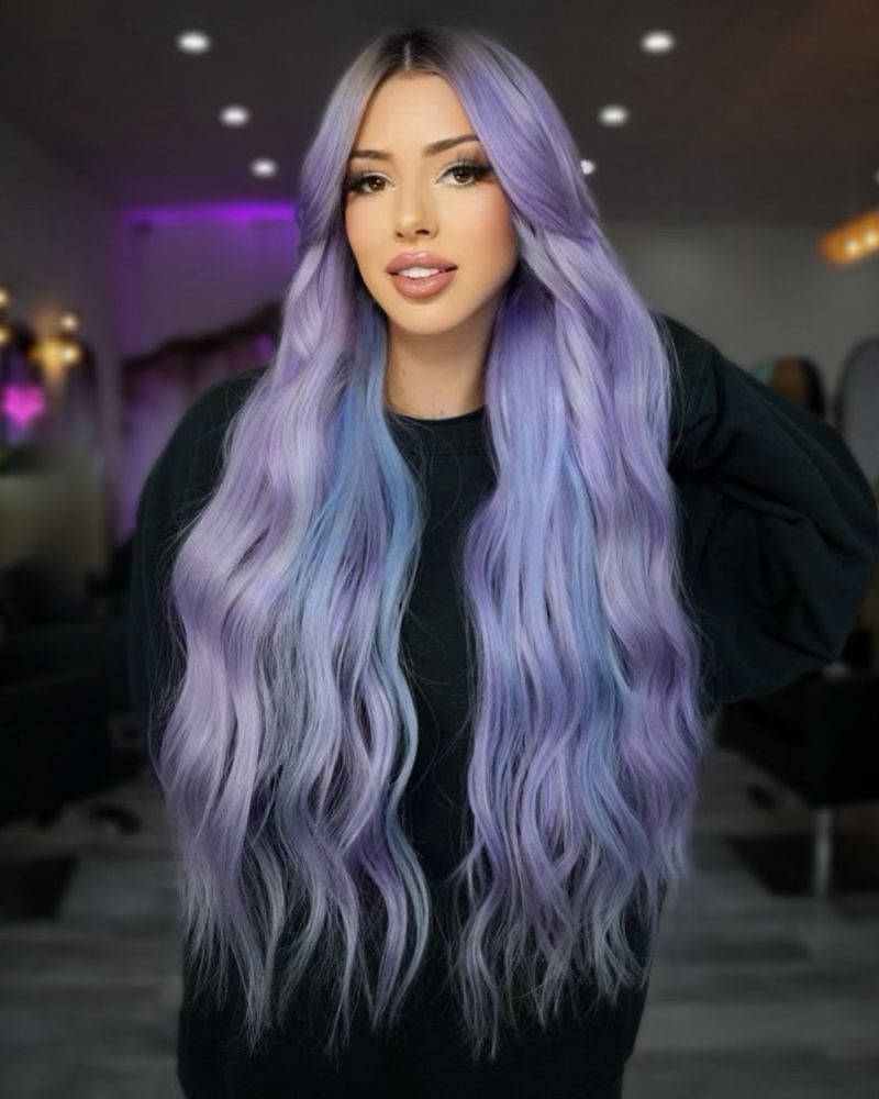 10. Pastel Lavender Waves with Blue Lowlights