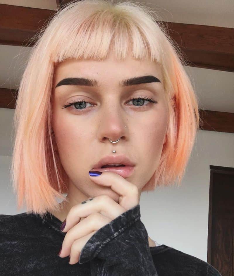 32. Pastel Peach Bob with Micro Bangs