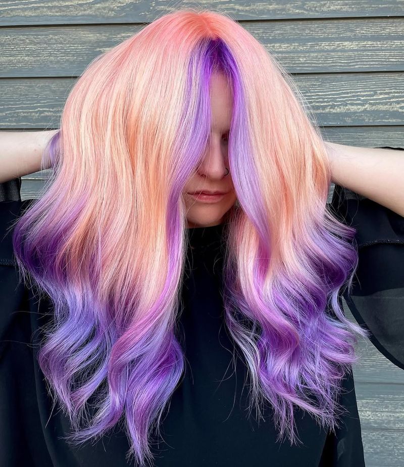 31. Peach and Lavender Split-Dye Waves