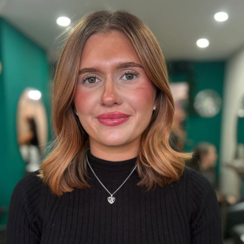 14. Peachy Amber Lob with Center Part