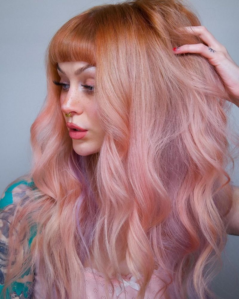 27. Peachy-Lilac Melt with Blunt Bangs