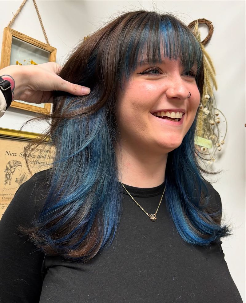 13. Peekaboo Blue Highlights with Brunette Base
