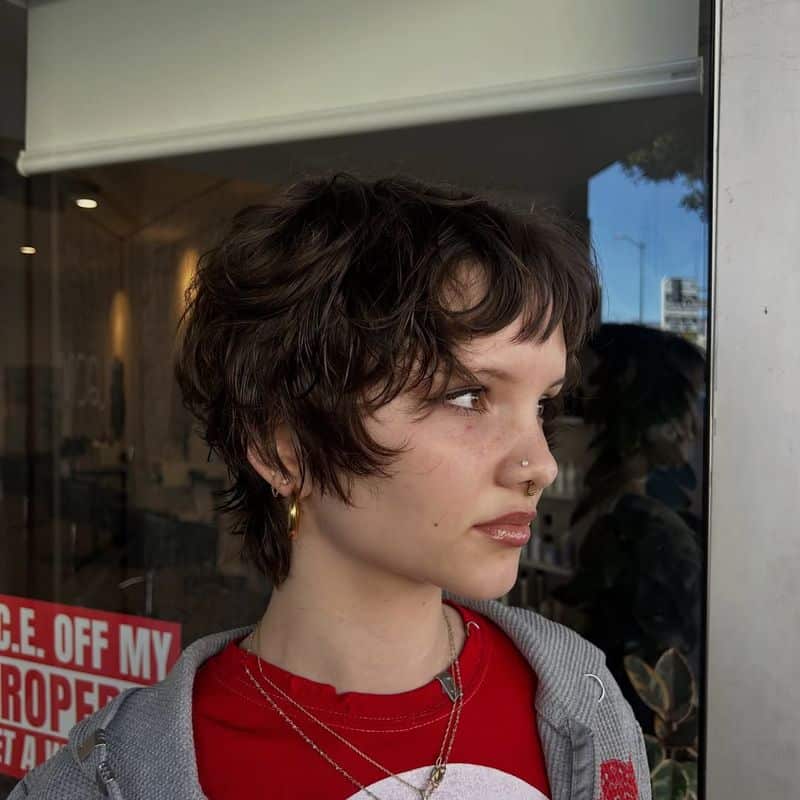 16. Piecey Brunette Pixie Shag