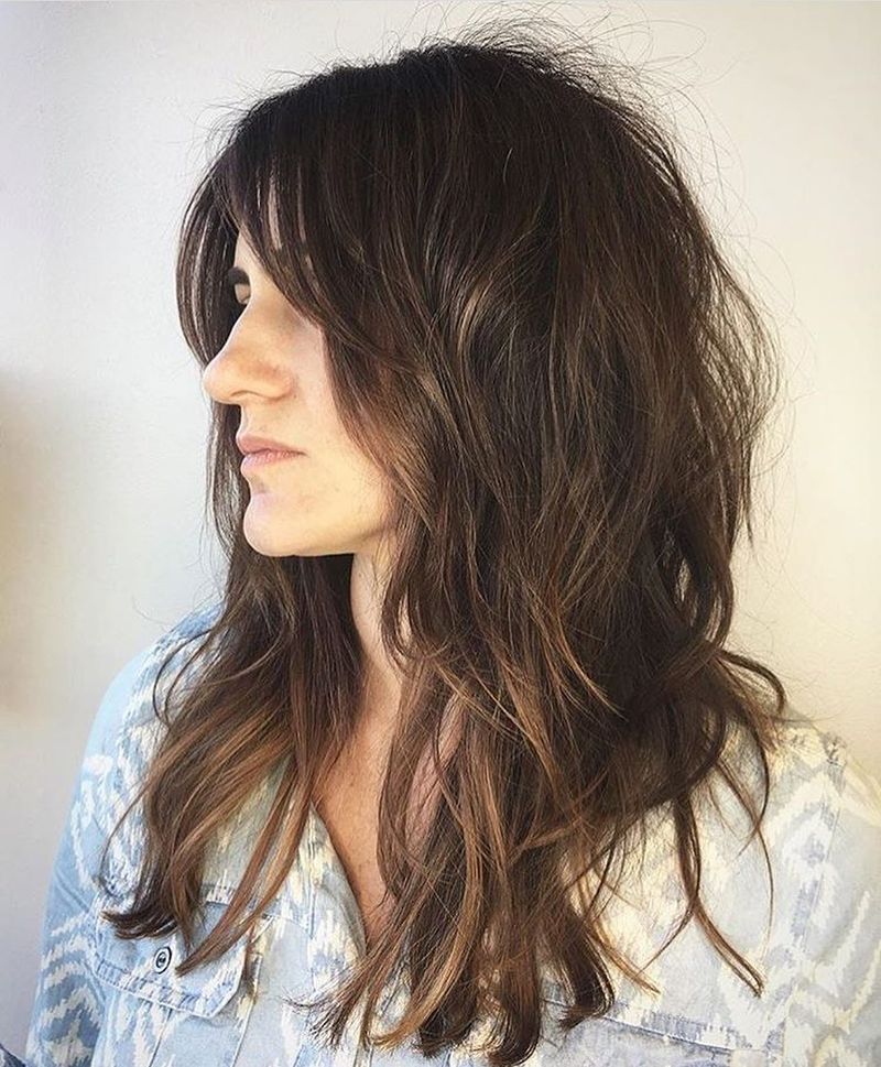 50. Piecey Brunette Shag with Fringe