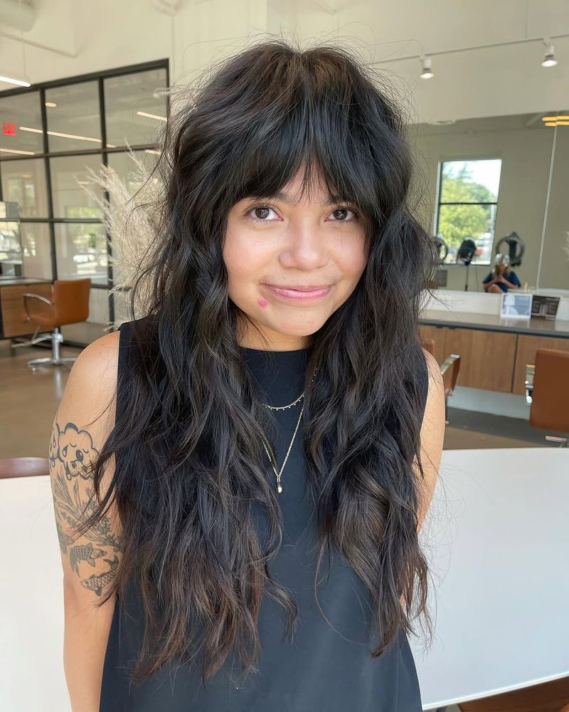 56. Piecey Jet-Black Shag with Full Bangs