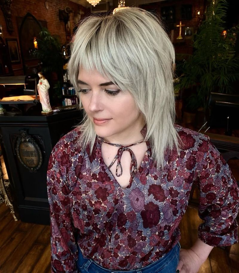 45. Platinum Micro-Bangs and Heavy Layered Shag