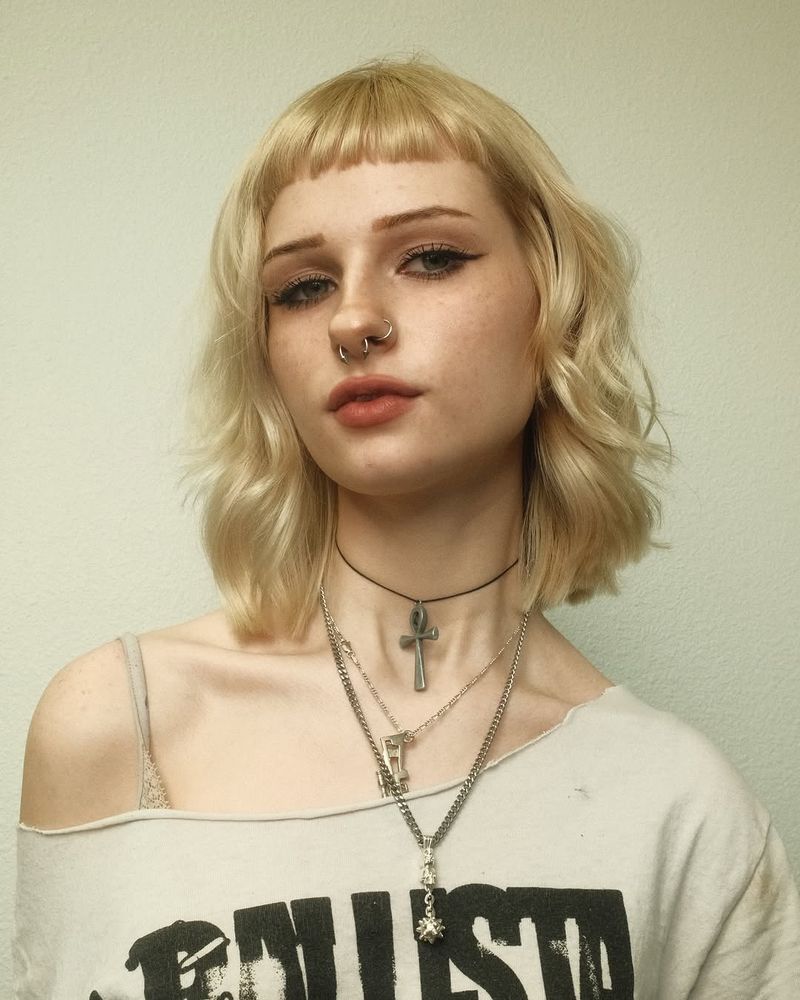 21. Platinum Wavy Bob with Micro Fringe