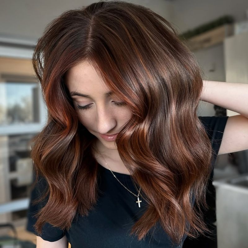 18. Rich Auburn Waves with Bright Money Pieces