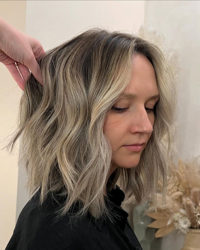 40. Root-Smudged Ash Blonde Lob