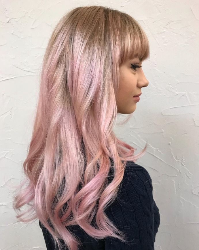 36. Rooted Rose Gold Waves with Full Bangs