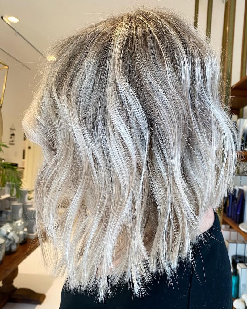 15. Rooted Silver Shag Bob