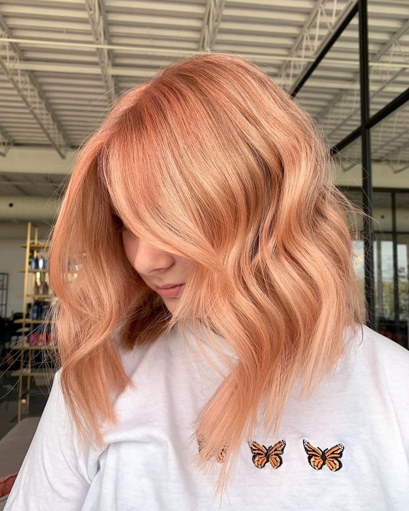 16. Rose Gold Peach Lob
