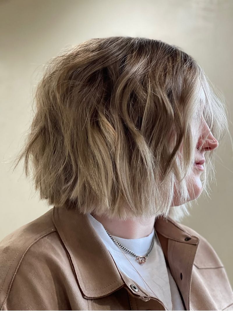 34. Sandy Blonde Blunt Textured Bob