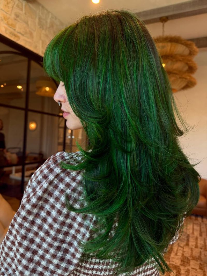 33. Shag Cut with Emerald Feathered Layers