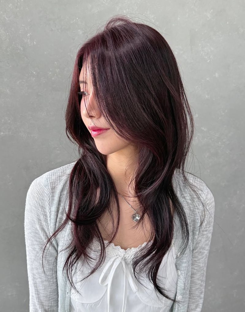 37. Side-Swept Curtain Layers in Deep Plum