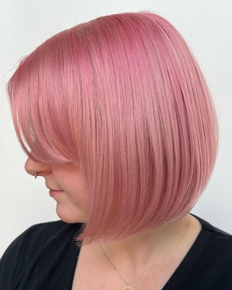17. Silky Bubblegum Bob with Side Swept Fringe