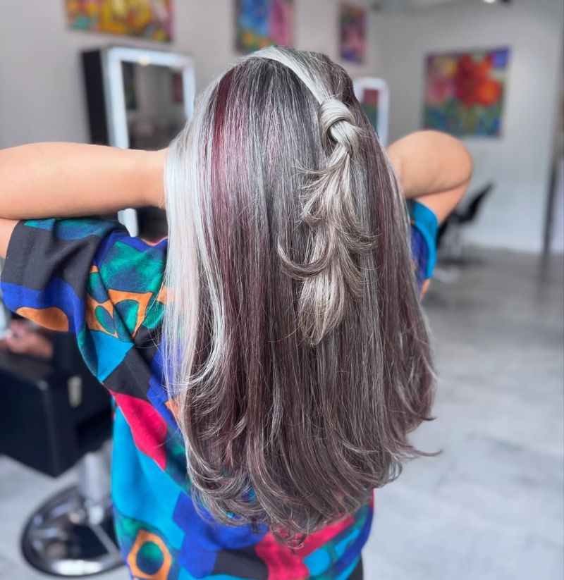 38. Silver Streaks with Burgundy Peekaboos