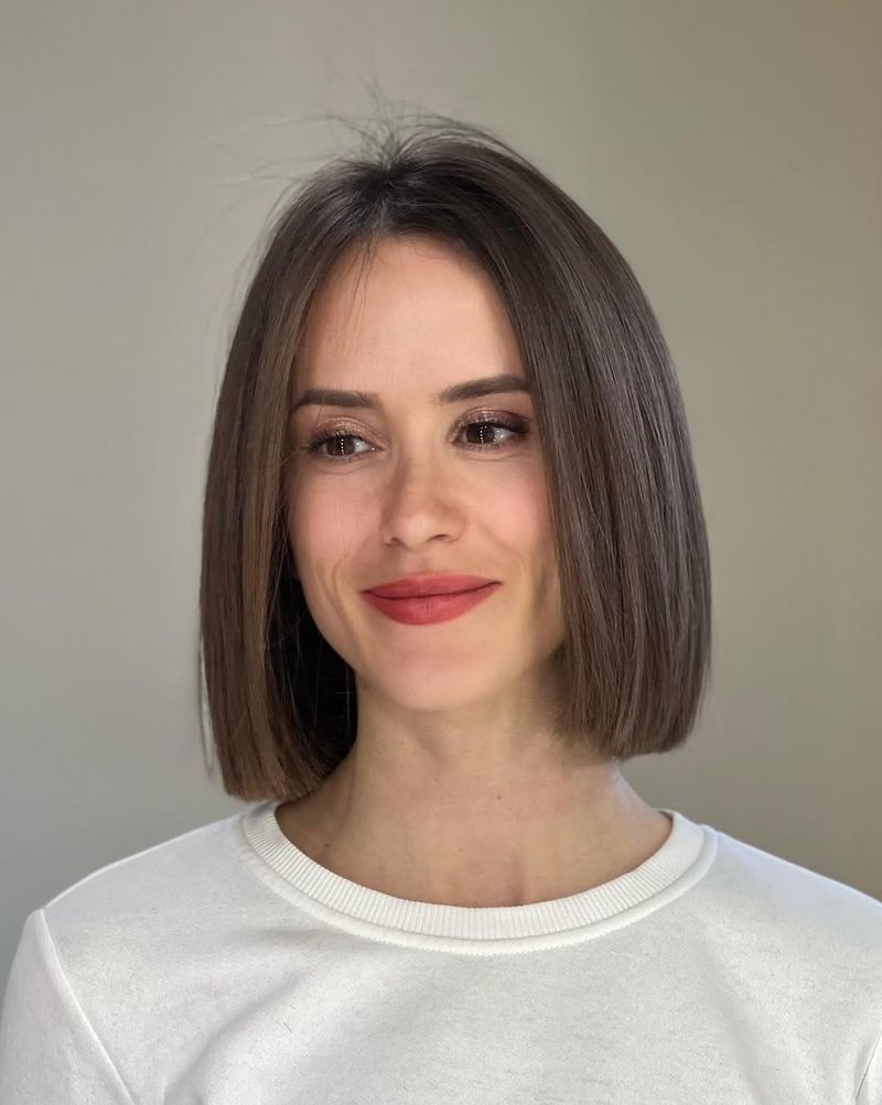 47. Sleek Chestnut Chin-Length Bob