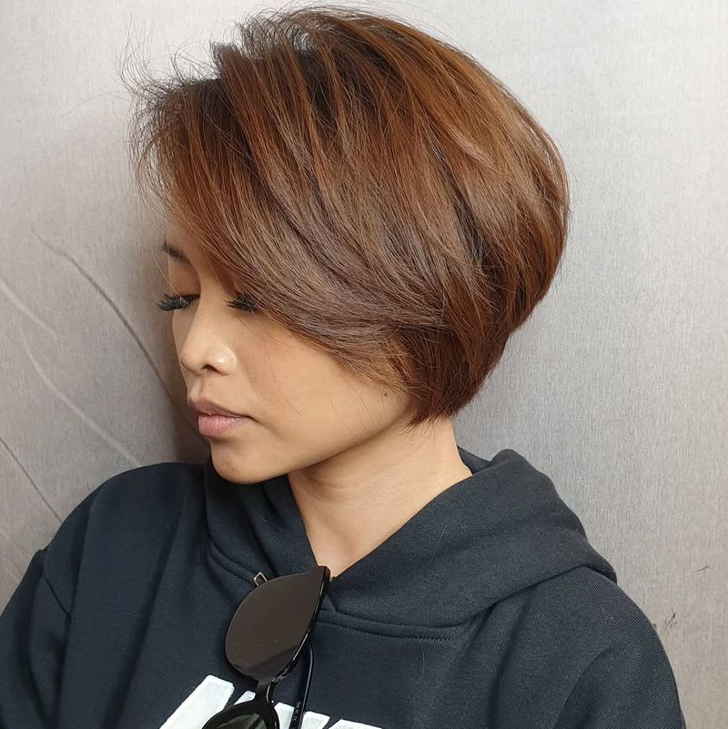60. Sleek Honey Brown Stacked Cut
