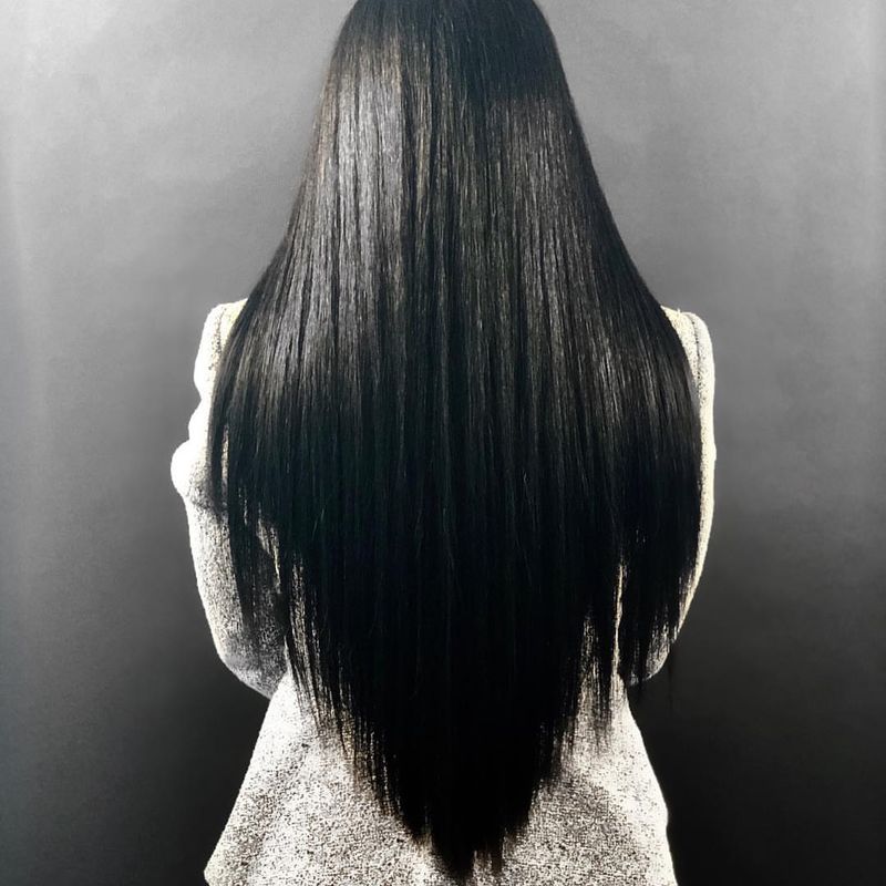 12. Sleek Jet Black V-Shaped Cut