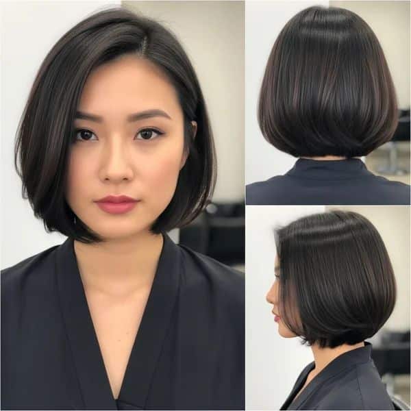 10. Sleek Rounded Bob with Deep Side Part