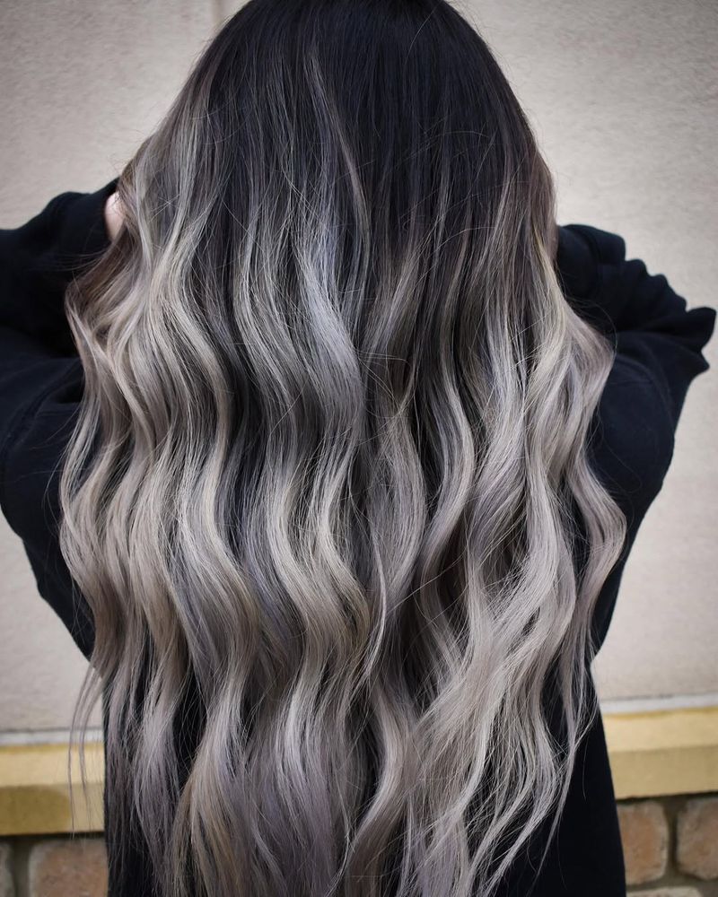 18. Smoked Ash Balayage on Dark Lengths