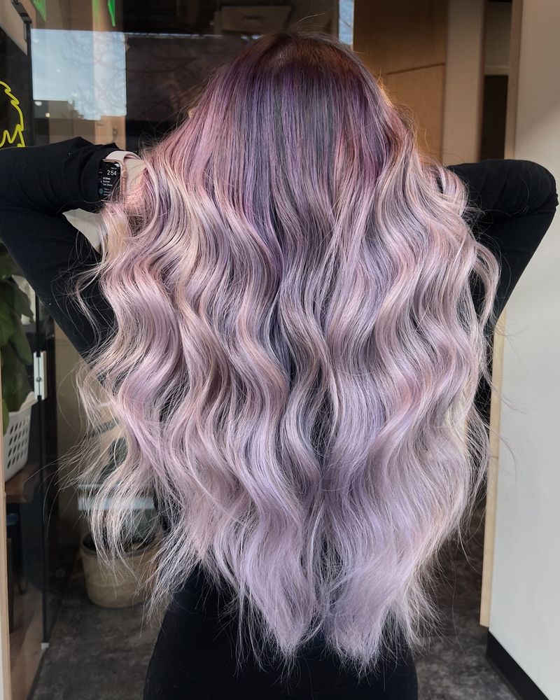 4. Smoked Lilac Balayage with Dark Roots
