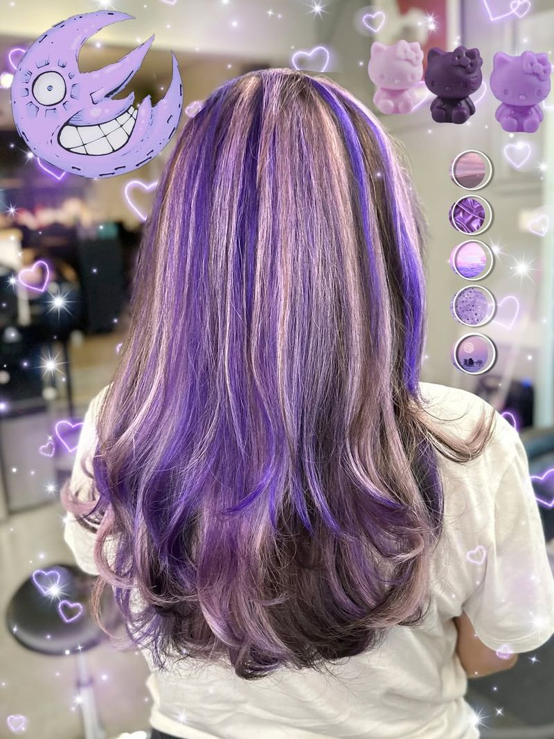 38. Smokey Brown with Vivid Purple Chunky Highlights