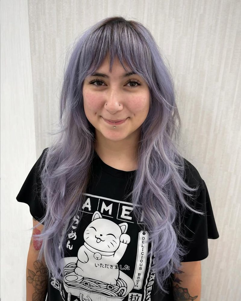 34. Smokey Periwinkle Shag with Wispy Bangs