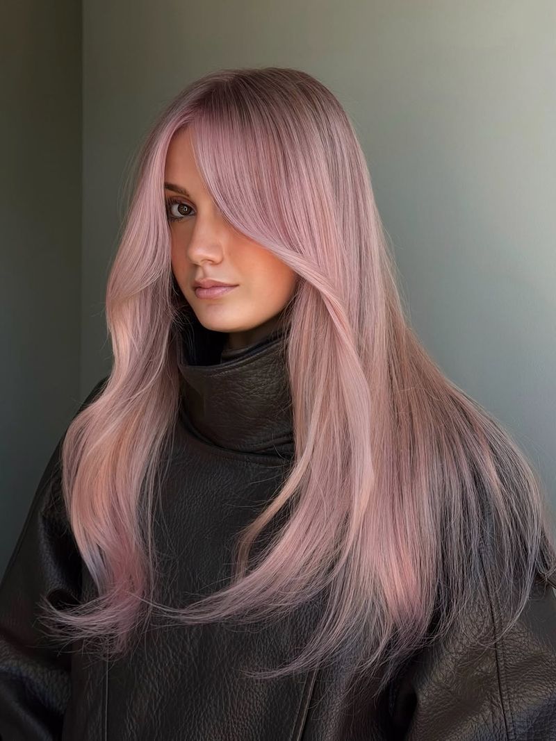 47. Smoky Lilac Curtain Bangs