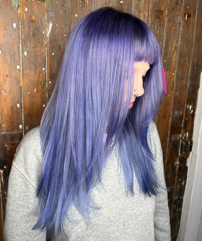 29. Smoky Lilac Long Layers with Baby Bangs