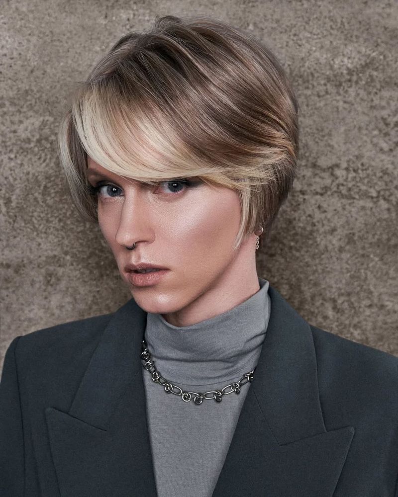 61. Smooth Asymmetrical Ash Blonde Crop