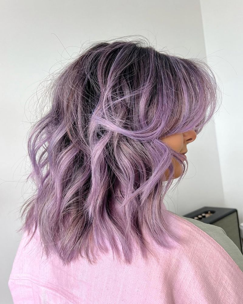 35. Smudged Lilac Shag with Curtain Bangs