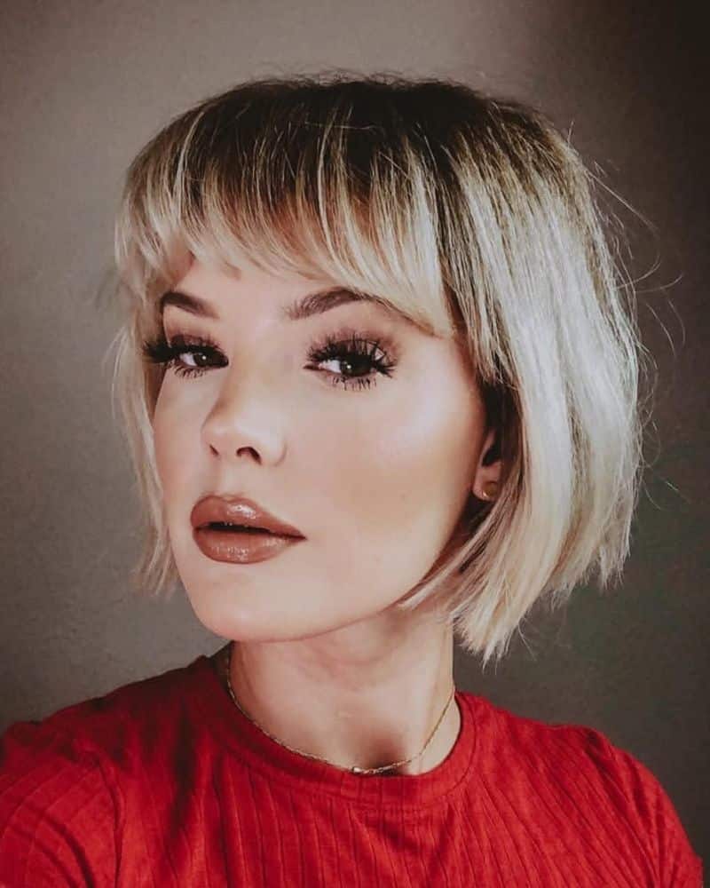 46. Smudged Root Platinum Fringe Bob