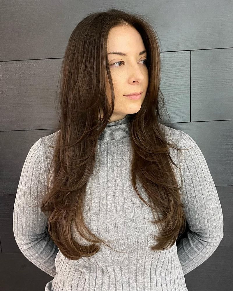 13. Soft Chestnut Blowout with Cascade Layers