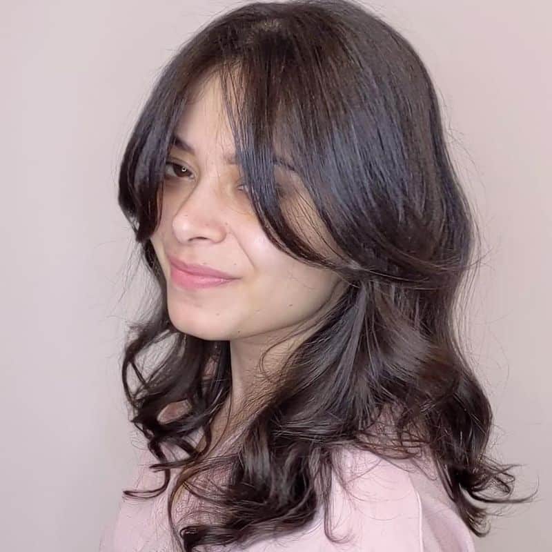 54. Soft Curtain Bangs with Dark Waves