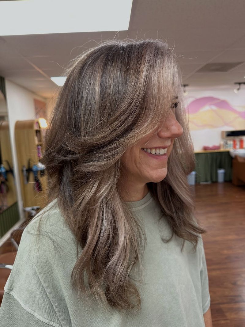 16. Soft Layered Brown and Silver Balayage
