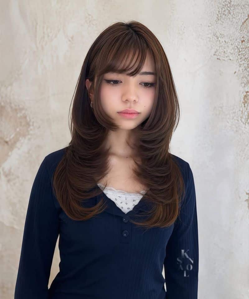 35. Soft Layered Cut with Wispy Bangs