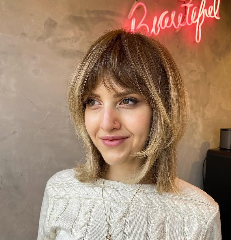 2. Soft Textured Lob with Shaggy Fringe