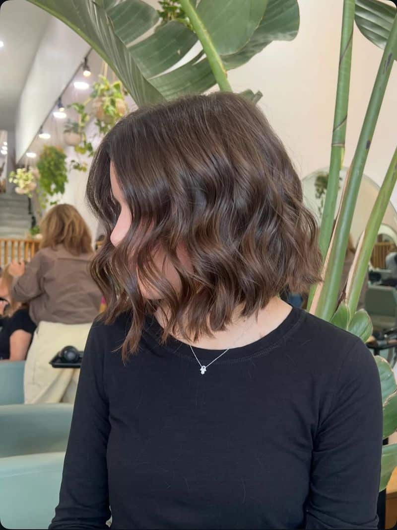 13. Soft Wavy Brunette Bob
