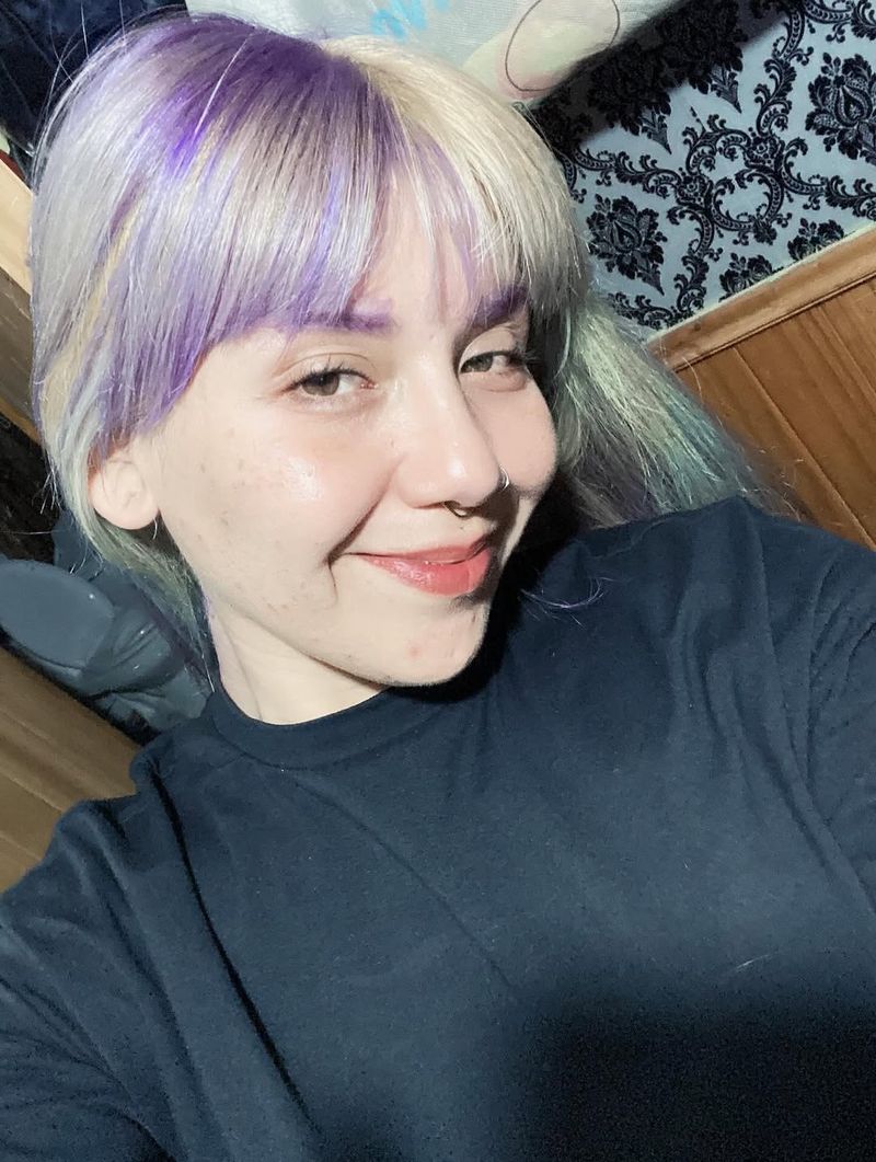 19. Split Dye and Purple Bangs