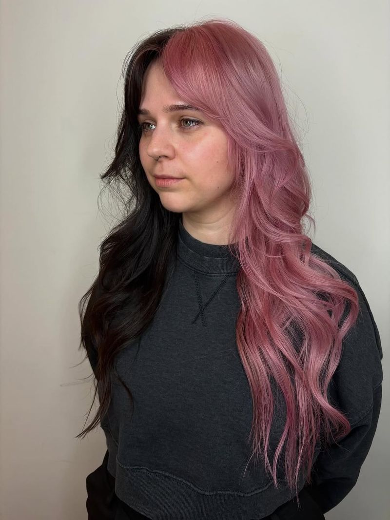 25. Split-Dyed Pastel Pink and Dark Brown