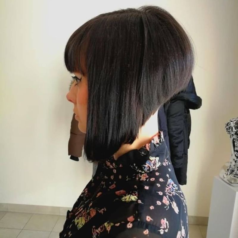 44. Stacked A-Line Bob with Straight Bangs