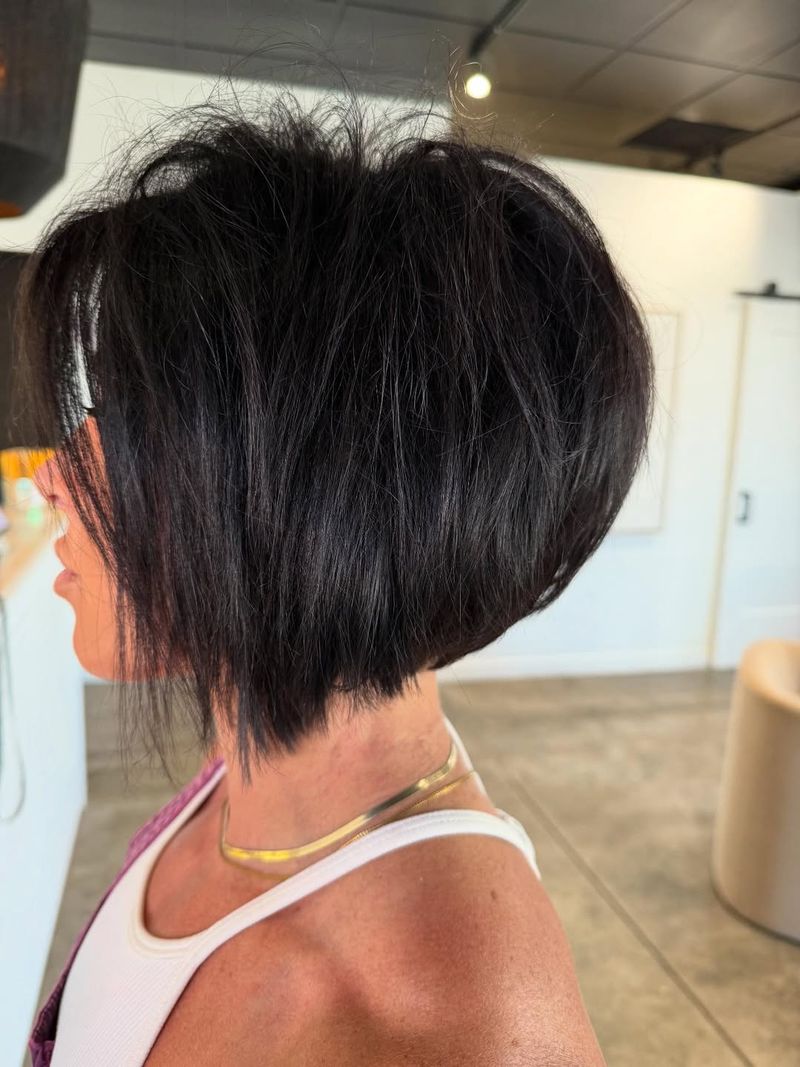 21. Stacked and Tousled Dark Bob