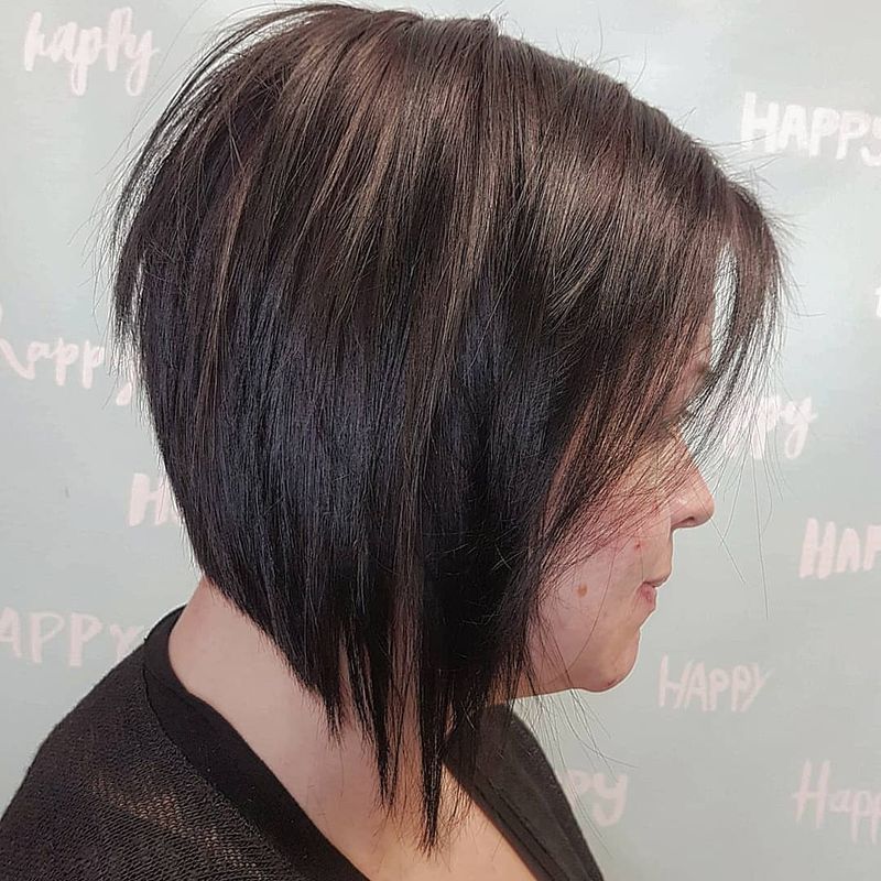 45. Steep Angle Stacked Bob with Wispy Front